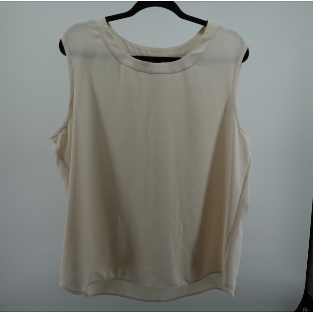 Anne Klein Cream Ivory Sleeveless Blouse Round Neck Polyester Shell Top XL